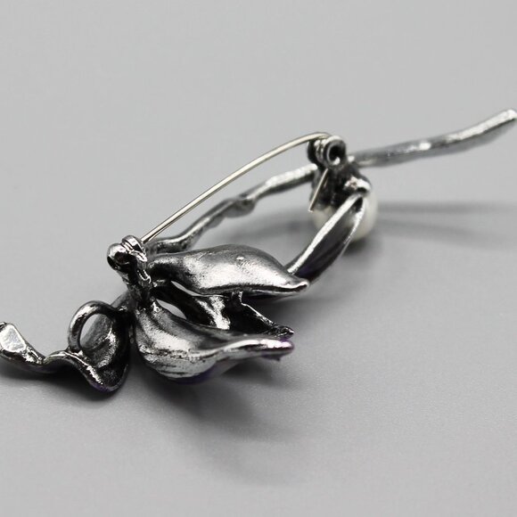 Lotus flower purple pin brooch jewelry fashion white pearl beautiful elegant - Picture 9 of 11